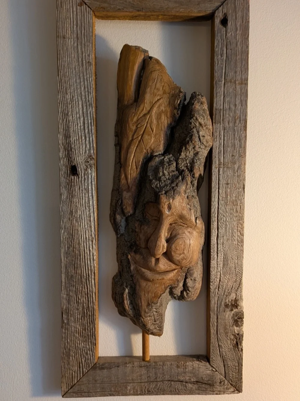 Wood Handcarved Spirit Tree Face sculpture wall art natural weathered frame